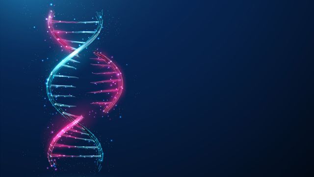 Glowing digital illustration of a DNA double helix representing genetic data and gene research.