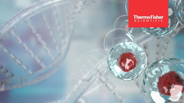 3D illustration of cells and DNA strands representing PCR and genetic analysis