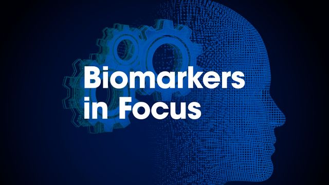 The outline of person's head, with cogs to illustrate neurological differences in ADHD and the wording "Biomarkers in Focus" 